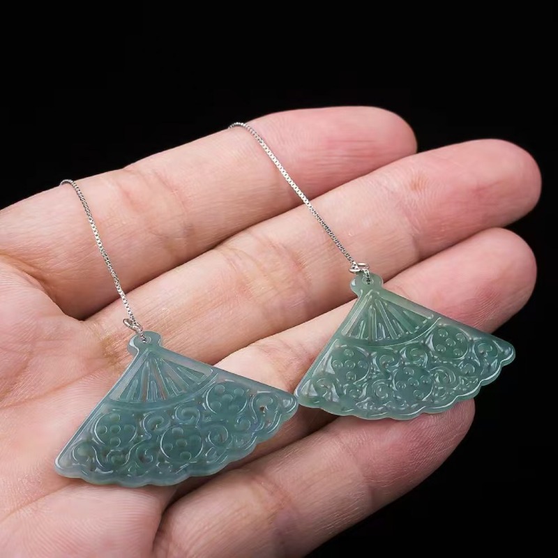 Men'S Accessories Drop Shipping - Natural Blue Water Emerald Jade Fan