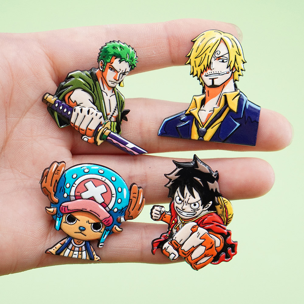 Men Accessories Gift Set - 4Pcs Cartoon ONE PIECE Luffy Brooch