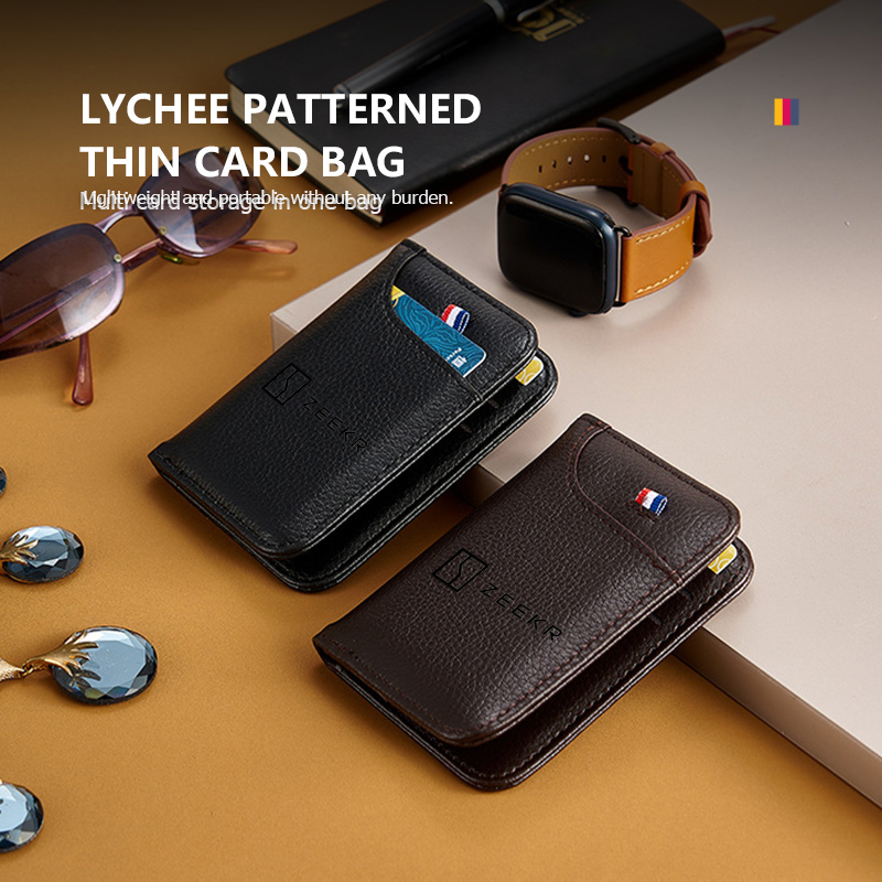 Bifold Leather Wallet - Litchi Pattern Purse Business Men's Credit