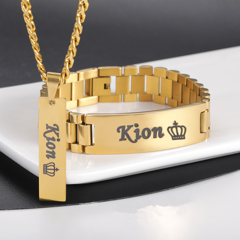 Men Accessories Gift Set - Custom Men Name Necklace Big Bangle